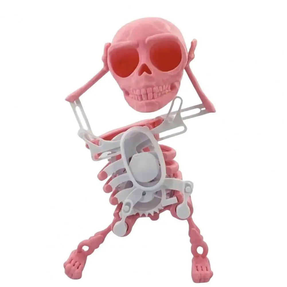 Funny Wind-up Dancing Skeleton Toy No Need Battery Kids Toddlers Desktop Mini 3D Print Shaking Skull Doll Spring Clockwork Toy Oasis Select Pink white