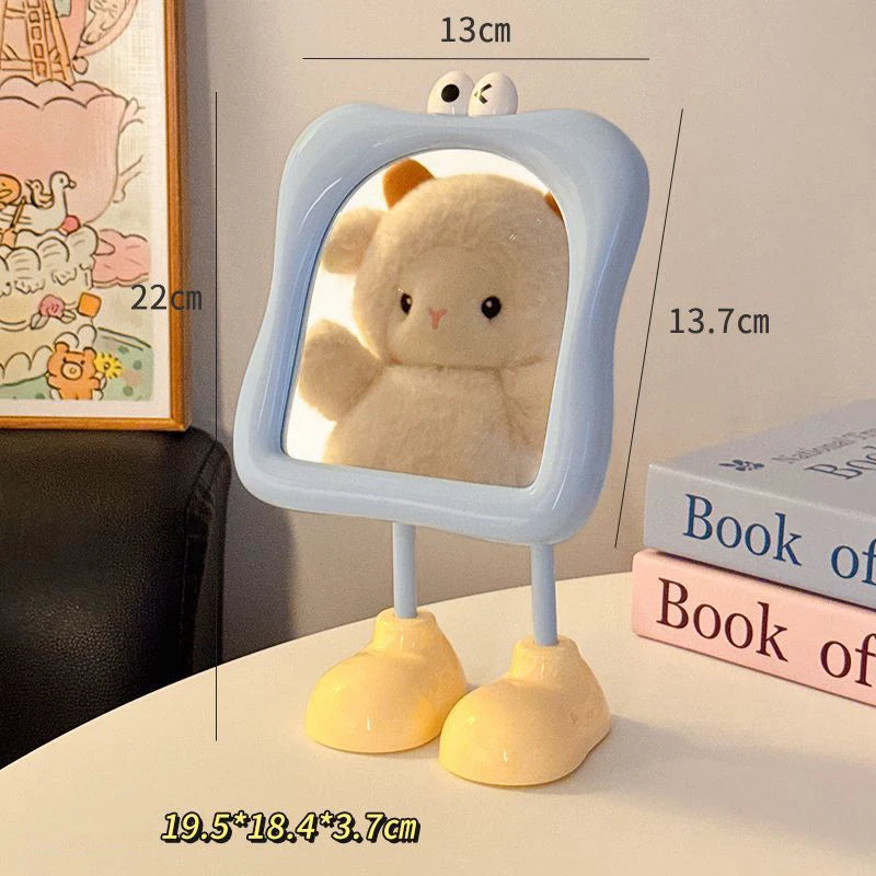 Cartoon Big Foot Tabletop Makeup Mirror Cute Long Legs Standing Vanity Mirror Aesthetic Dormitory Desktop Dressing Glass Mirror Oasis Select blue
