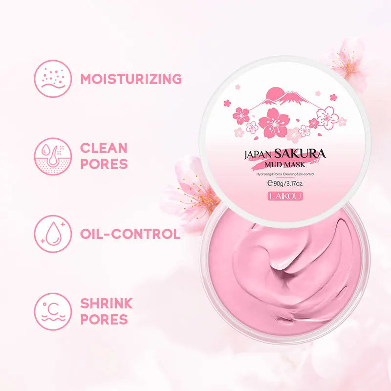 Laikou Sakura Mud Mask Deep Cleansing Oil Control Balance Antioxidan Shrink Pores Remove Blackheads Refreshing Facial Mask90/25g Oasis Select facial mask mud Option 3