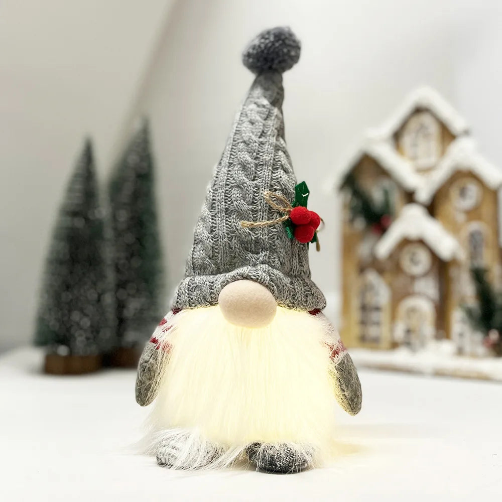 Christmas Doll New Knitted Hat with Lights and Light Forest Man Decoration Creative Christmas Decoration Supplies Oasis Select Gray