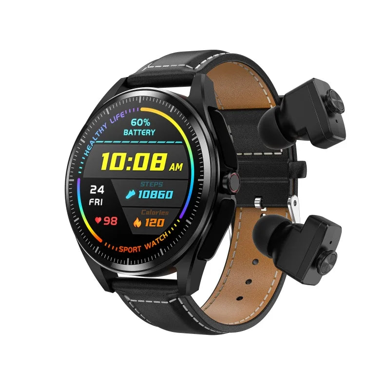 Smart Watch TWS Bluetooth Headset 2 In 1 Watches Men Women Music Play BT Call Smartwatch Waterproof Sports Modes Message Push Oasis Select BKBKL