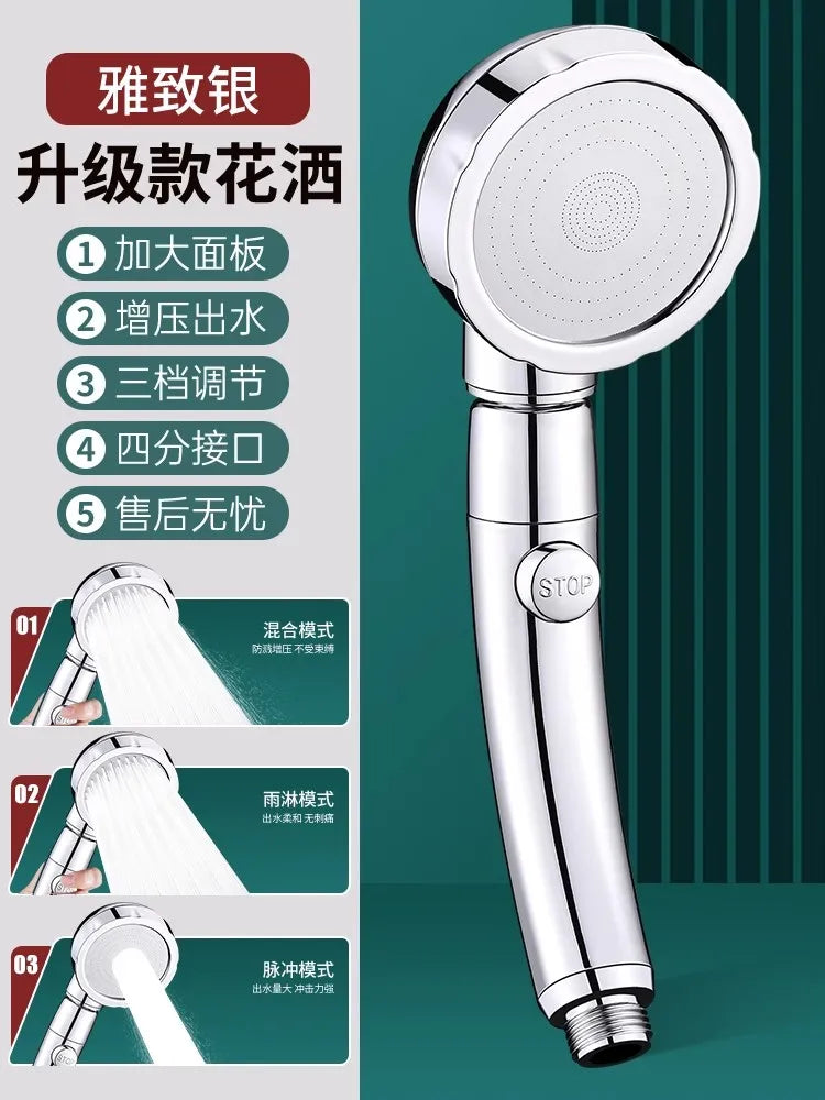 New High Pressure 4 Modes Adjustable Shower Head One Key Stop Water Saving Sprayer Rainfall Bath Showerhead Bathroom Accessories Oasis Select Upgraded Sliver