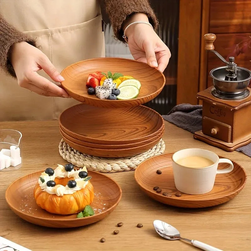 1pcs Japanese Style Tea Tray PP Plastic Rectangular Wood Grain Serving Tray for Home Hotel Restaurant Multipurpose Cup Plate Oasis Select