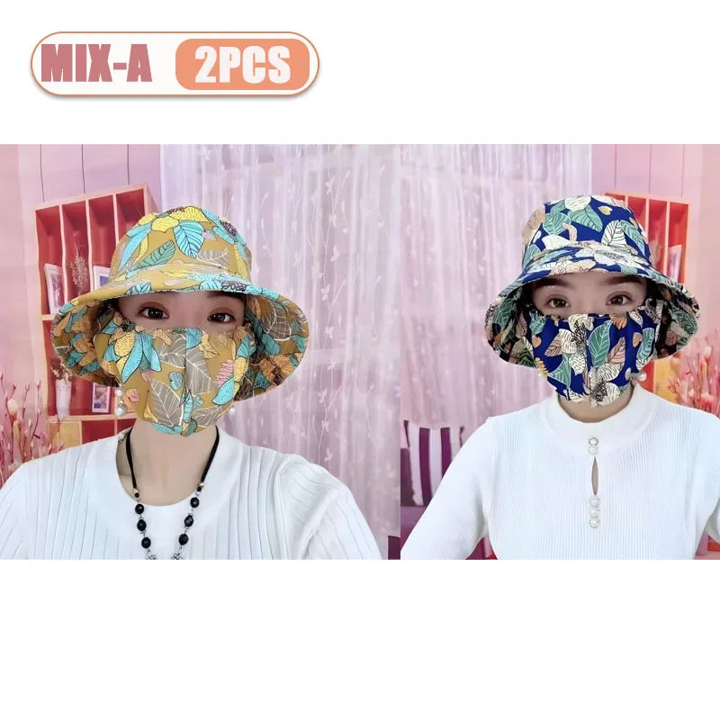 1-2PCS Women‘s Sun Hat with Face Mask UV Protection Summer Cycling Cap Breathable Quick Dry Outdoor Hiking Visor Oasis Select Mix A-2PCS
