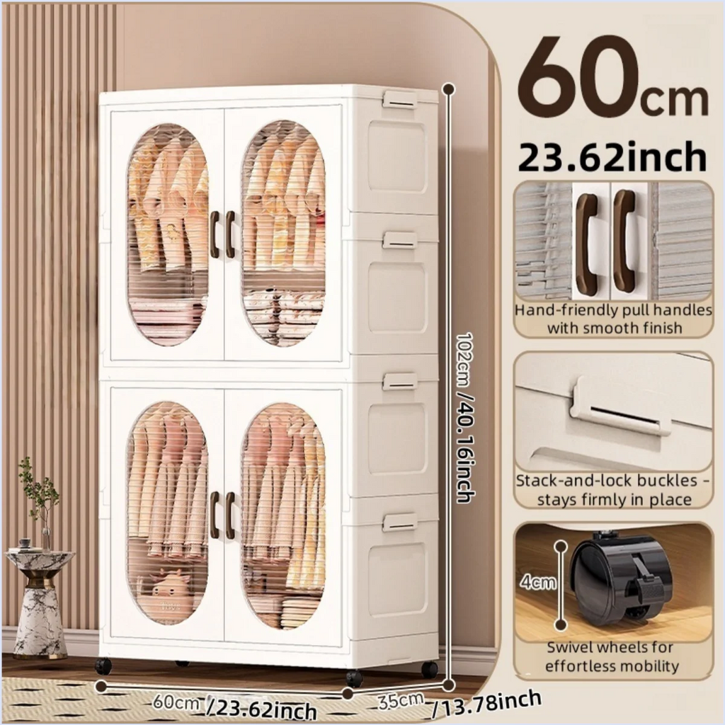 60cm Double-Door Foldable Wardrobe with Wheels - Large Capacity Magnetic Closure Storage for Clothes/Quilts, Bedroom/Living Room Oasis Select 2 cabinets
