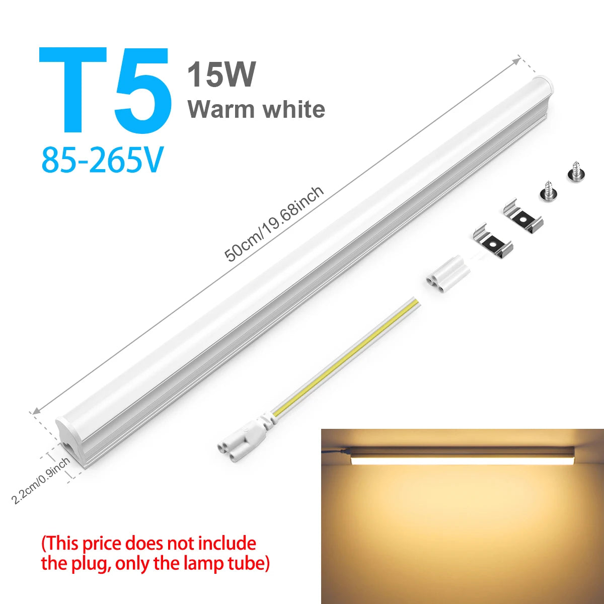15W T5 85-265V Led Tube Light 50CM 25W T8 220V Aluminium Bar Lamp Indoor Ceiling Wall Lamps, Warehouse Garage Showroom Lighting Oasis Select Only Lamp No Plug T5 Warm 85-265V
