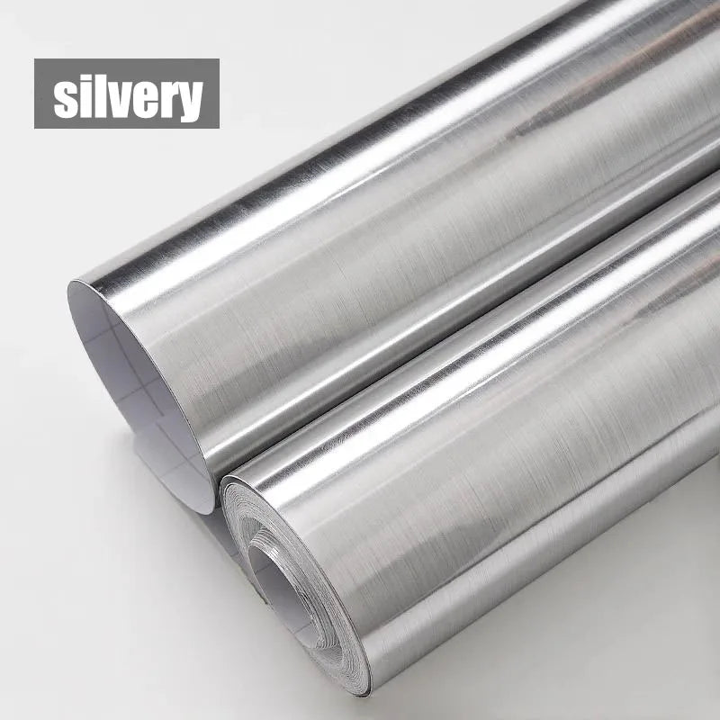 Stainless Steel Wire Drawing Wallpaper Sticker Wall Stickers Kitchen Cabinets Wallpaper Fridge Elevator Door 40cm Adhesive Home Oasis Select silvery 40cmX100cm