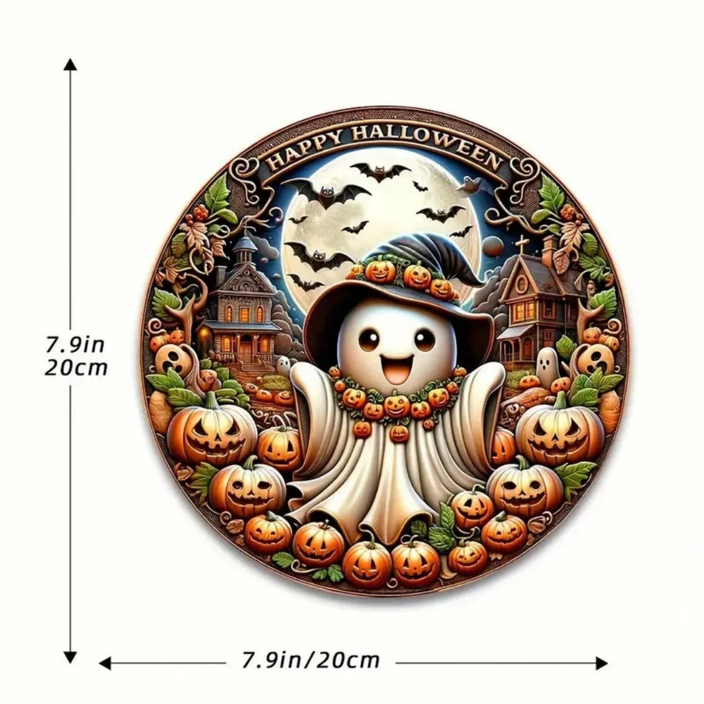 Halloween Wooden Wreath Logo Retro Pumpkin Head Horror Art Decoration Home Garden Courtyard Wooden Hanging Pendant Outdoor Props Oasis Select Style 15