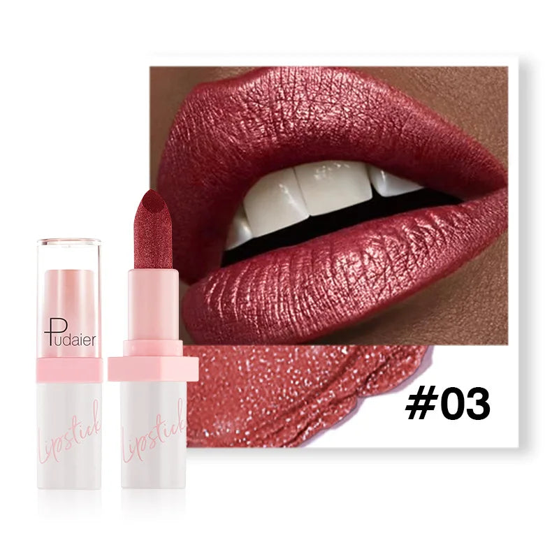 Pudaier Diamond Lipstick 10 Shades – Waterproof Glitter & Long Wear