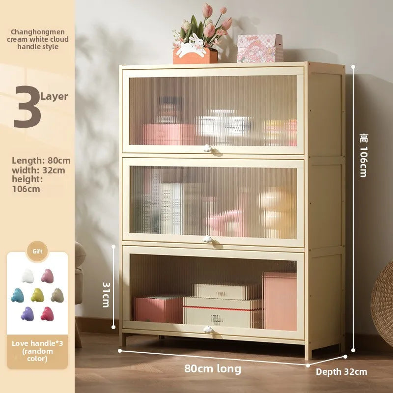 clamshell storage cabinet household living room multi-layer snacks dopamine chest bedroom bedside table storage cabinet Oasis Select Three doors 80 long