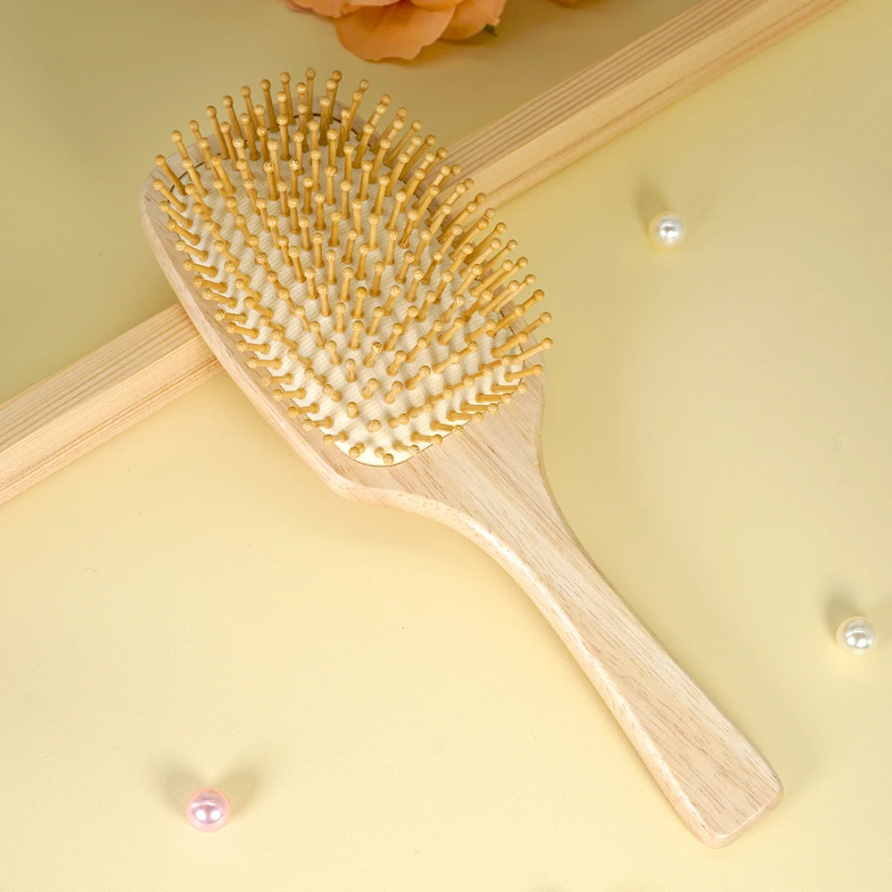 Natural Bamboo Paddle Comb Air Cushion Comb Scalp Massage Anti-static Tangle Free Comb Special For Real Hair Wigs Oasis Select 970-7-Logcolor
