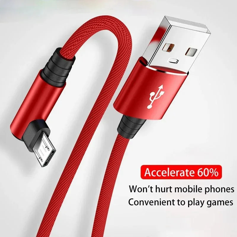 1/3pcs USB Micro Cable 3A 90 Degree Elbow Data Cable Charger Cord for Xiaomi Mobile Phone Accessories Fast Charging Usb Cable Oasis Select