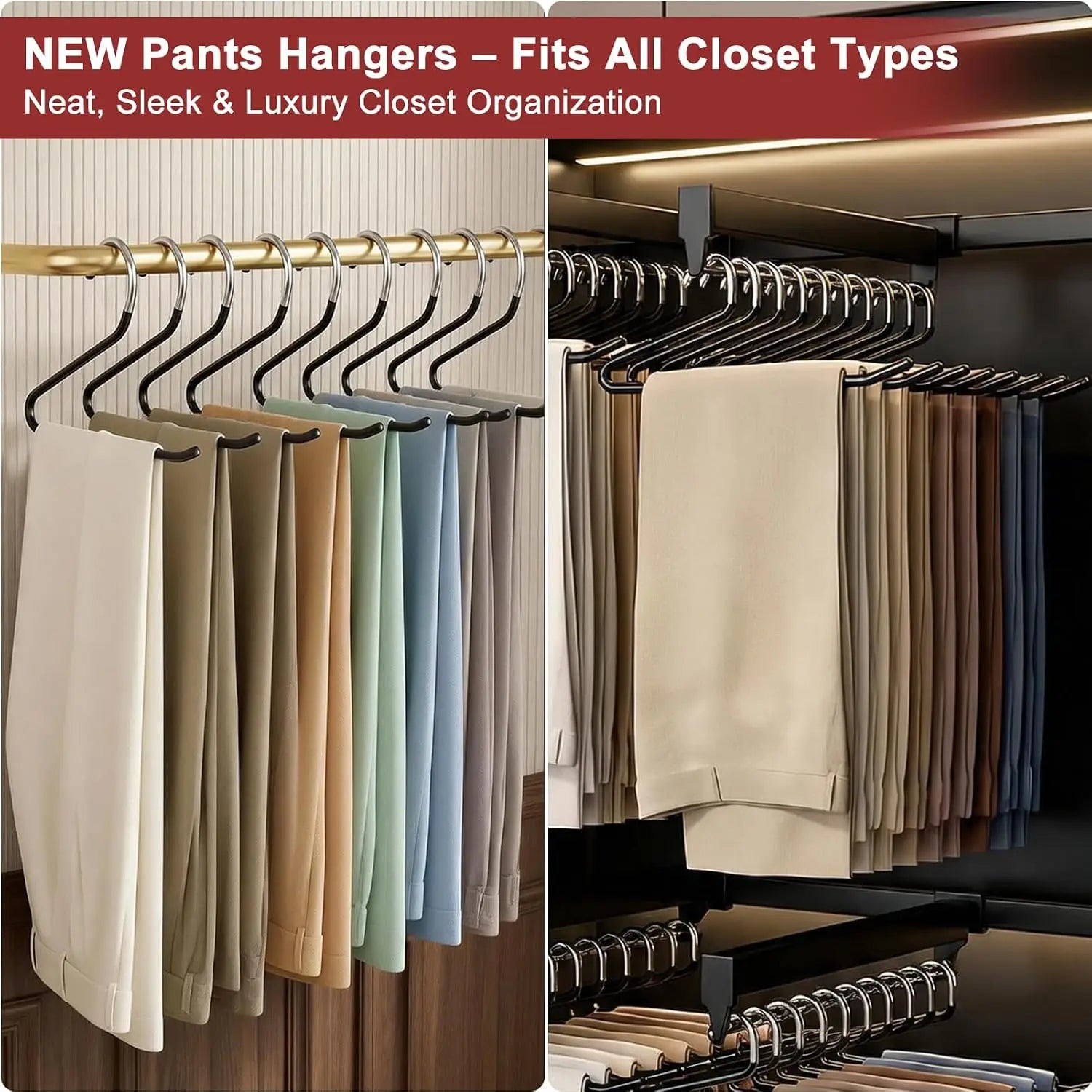 20pcs Pants Hangers Non-Slip, Heavy Duty Stainless Steel Trouser Racks Space Saving, Open Ended Jeans Hangers for Organization Oasis Select