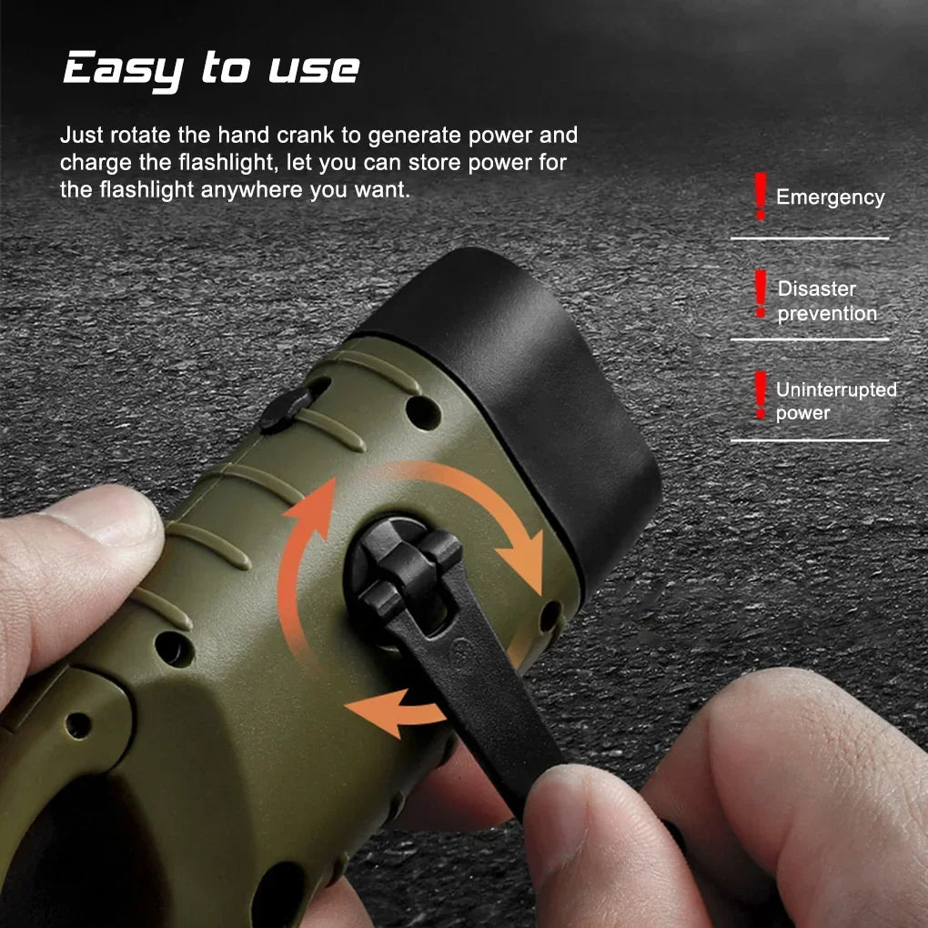 LED Hand Crank Solar Rechargeable Flashlight | Survival Torch