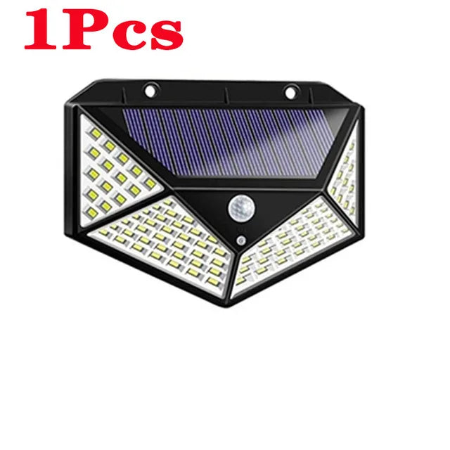1/2/4Pcs 100 LED Solar Wall Lights Outdoor Solar Lamp PIR Motion Sensor Solar Powered Sunlight Street Light for Garden Light Oasis Select Black