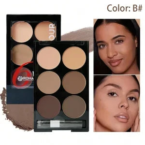 6-Color Highlight & Contour Powder Palette with Brush