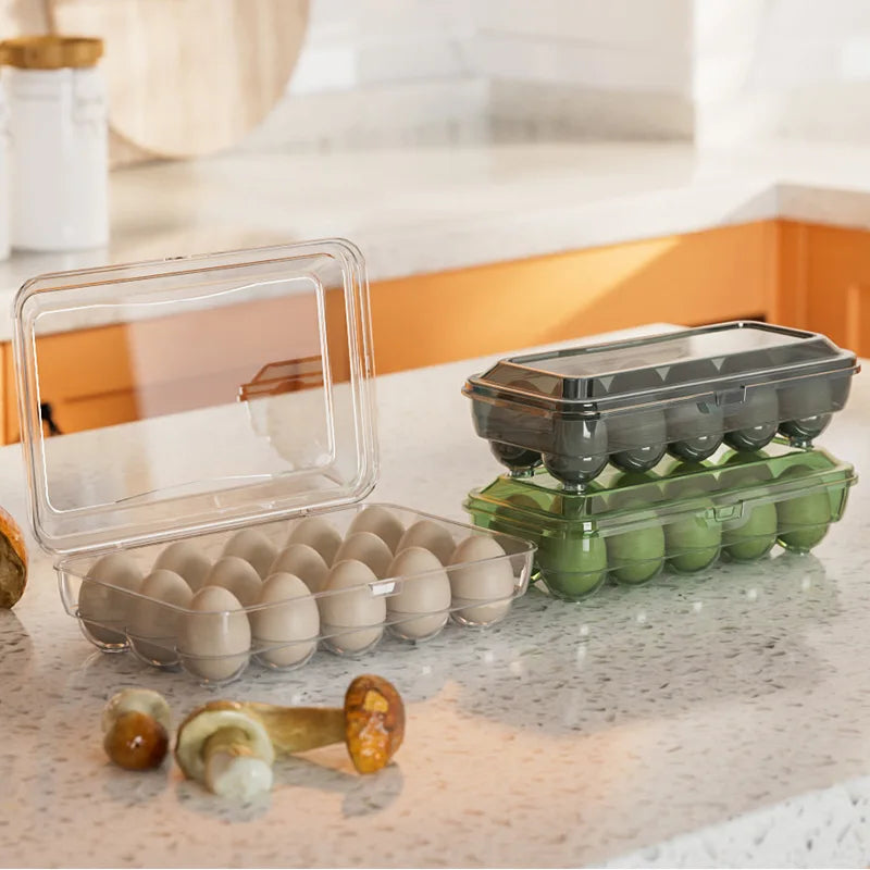 Stackable Egg Storage Box with Lid – 10 & 15 Grid Egg Tray