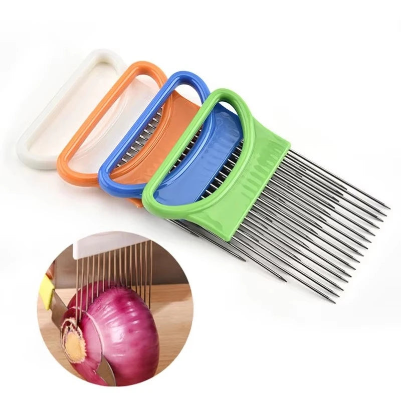 1-4pcs Stainless Steel Onion Holder Slicer Needle Fork Vegetable Fruit Slicer Tomato Cutting Holder Kitchen Tools Accessories Oasis Select
