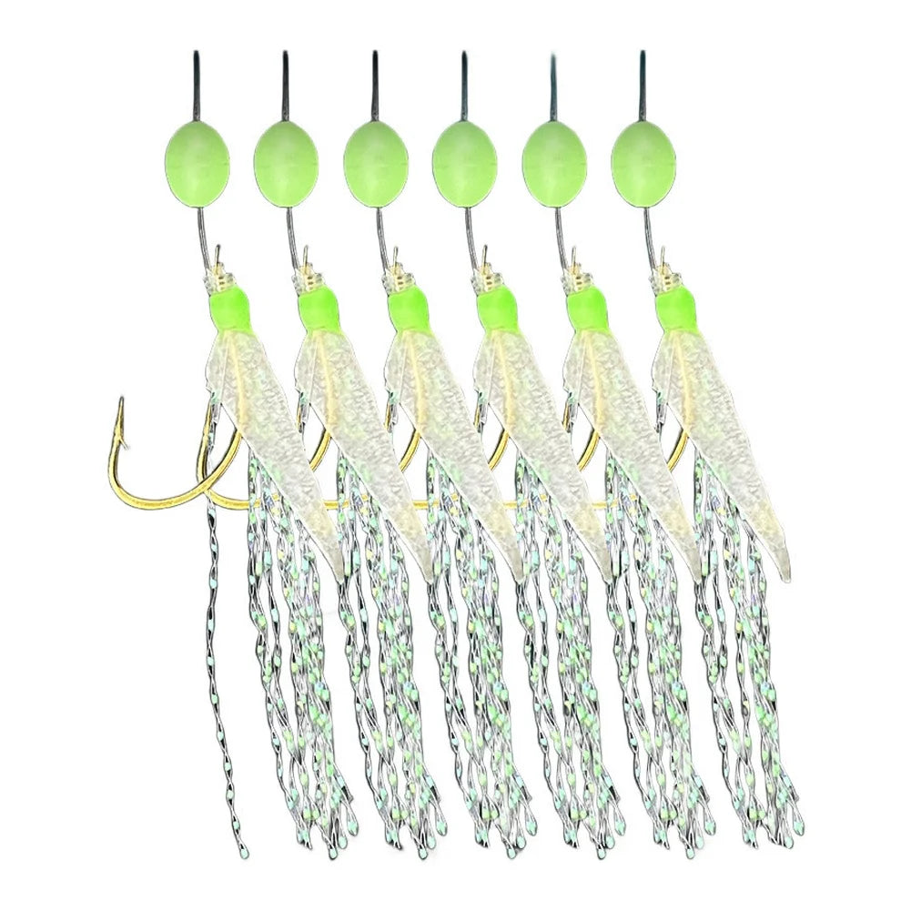 Fishing Rigs 6pcs with Biomimetic Velvet Mackerel Feathers and Luminous Hooks for Bass Cod Freshwater For Sabiki Fishing Oasis Select 8(