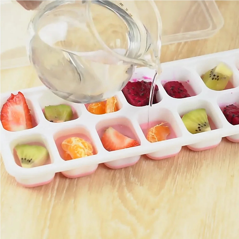 Ice Cube Tray Mold with Lid Silicone Square 14 Cube Easy Release Ice Cube Molds Summer Kitchen Bar DIY Iced Cocktail Freeze Tool Oasis Select