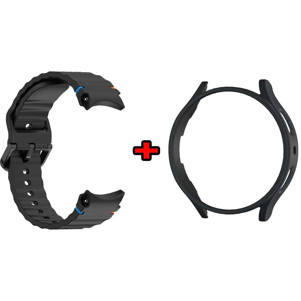 Silicone Case + Strap for Samsung Galaxy Watch 7/6/5/4 40 44mm Watch Band & Case Oasis Select 2pack Black-Black Galaxy Watch 7 44mm