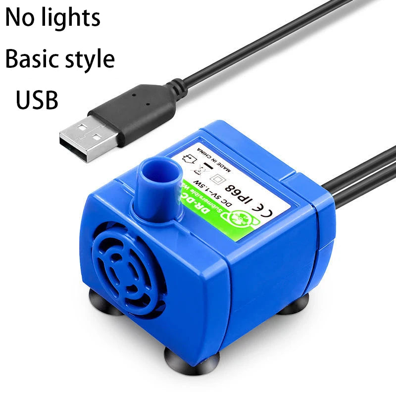 Pet USB Water Pump LED Light Pet Cat Water Fountain Motor Accessories Replacement for Cat Flowers Drinking Bowl Water Dispenser Oasis Select size1