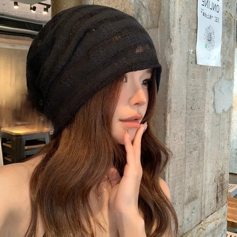 Fashion Korean Style Pullover Hat Thin Breathable Beanies Hat Hollow Design Pullover Style Sunscreen Cap Spring Summer Oasis Select