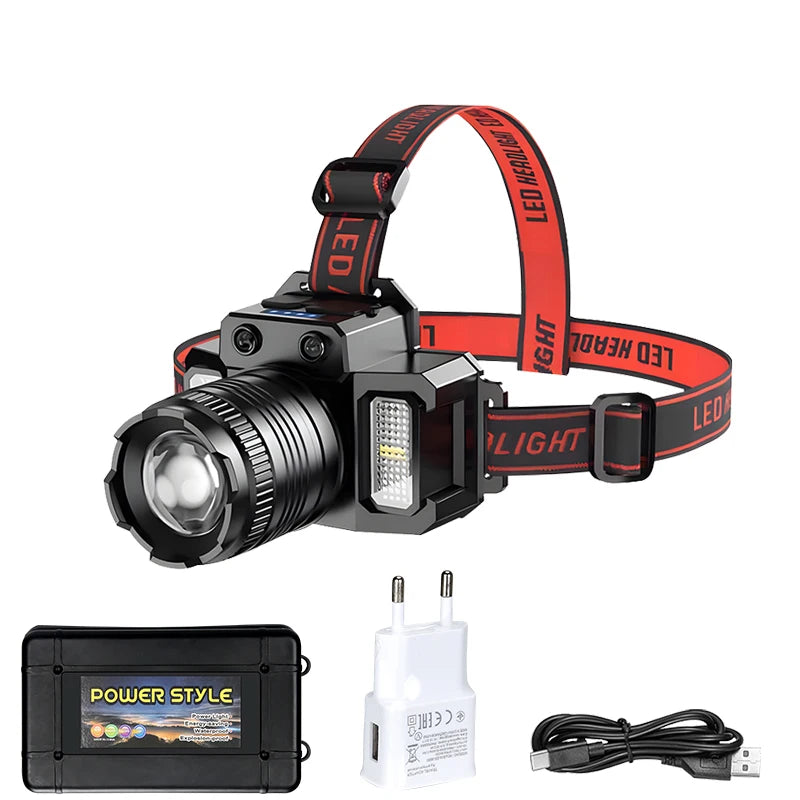 Powerful LED Headlamp USB Rechargeable Telescopic Zoomable Headlight Outdoor Waterproof Work Head Lamp High Lumen Head Torch Oasis Select Package A