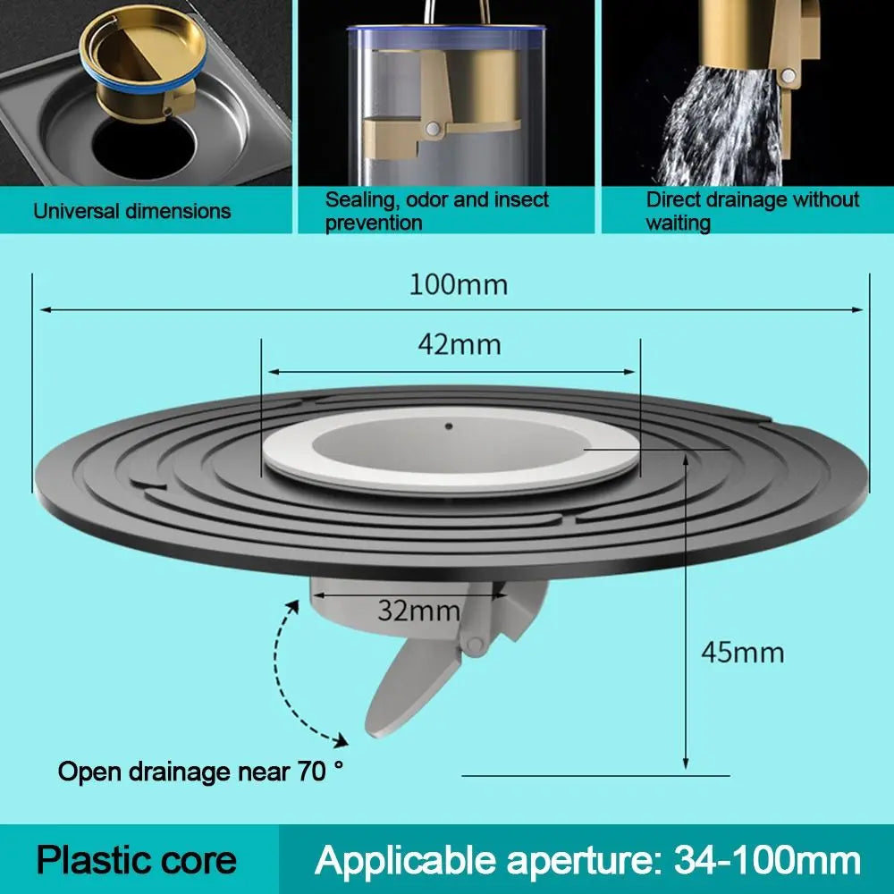 New Backflow Preventer Shower Floor Drain Dectable Anti-odor Sink Strainer Universal Fast Drainage Floor Drain Bathroom Supplies Oasis Select black-plastic core