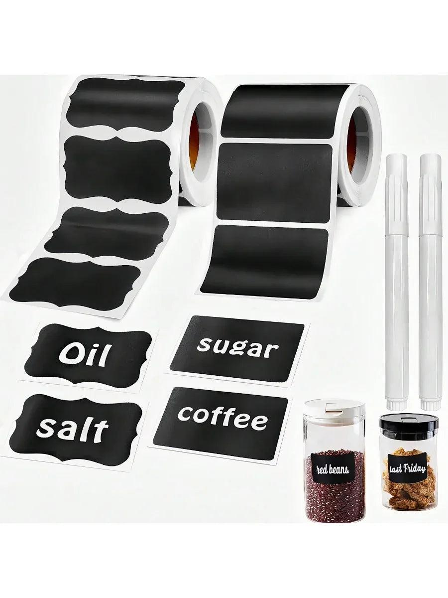 Black Waterproof Reusable Label Stickers With White Chalk For Mason Jars, Craft Room, Storage Spaces, Glass Bottles,Organization Oasis Select