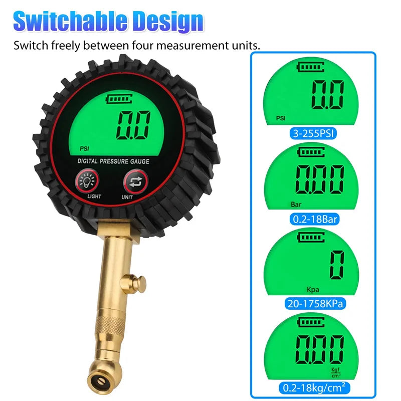 Tire Pressure Gauge 3-255PSI Backlight LCD Display Digital Air Pressure Gauge For Car Trucks Bikes Oasis Select