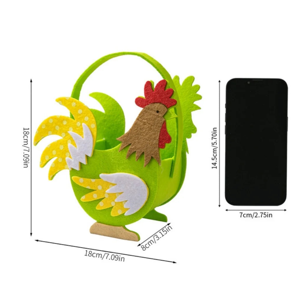 Easter Felt Rooster Tote Basket – Kids Egg Hunt Candy Bag