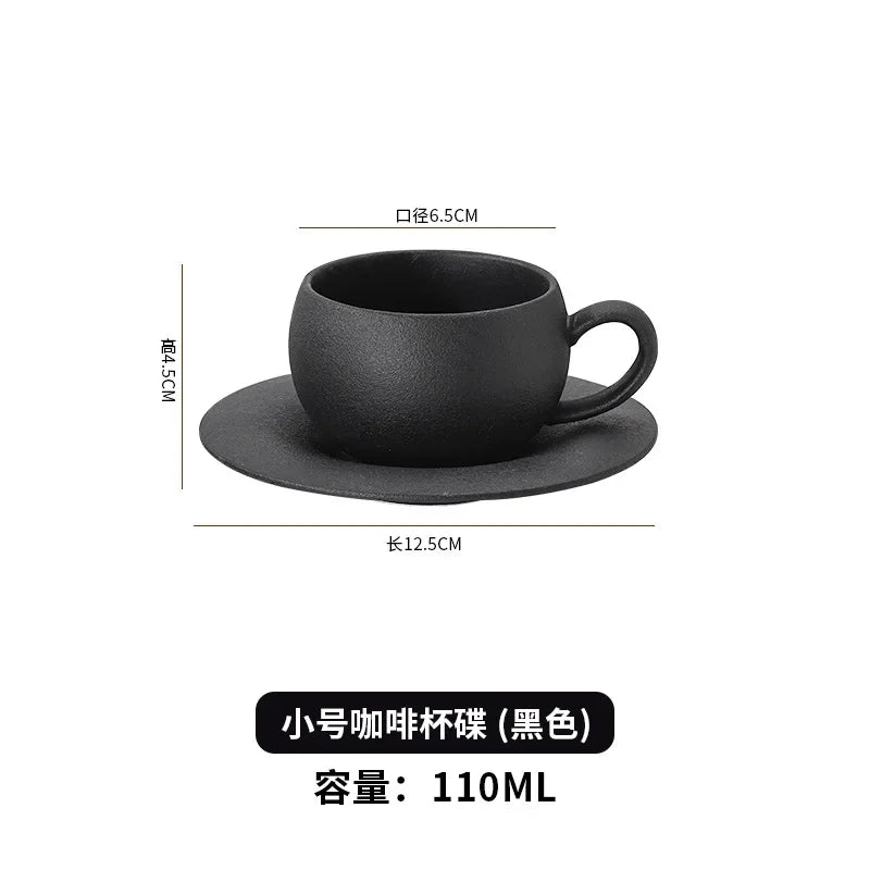 280ML Rock Sand Ceramic Coffee Cup Set Japanese-style Exquisite Afternoon Flower Tea Cup Hotel Upscale Restaurant Coffee Cup Oasis Select Black 110ML 110280ML