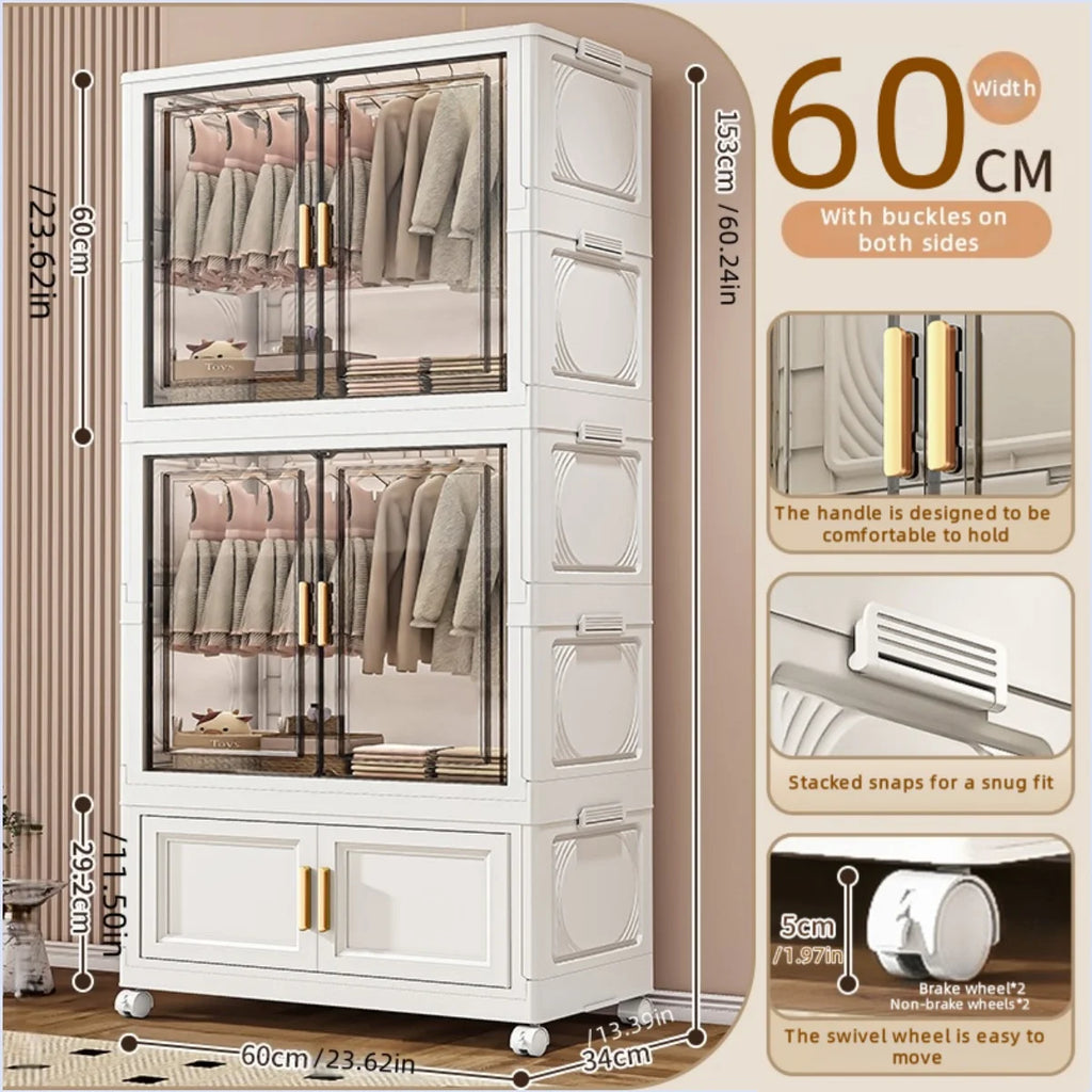 Foldable plastic storage box, simple wardrobe for home bedroom closet toy storage cabinet, no installation required Oasis Select 60cm 2 Large 1 Small
