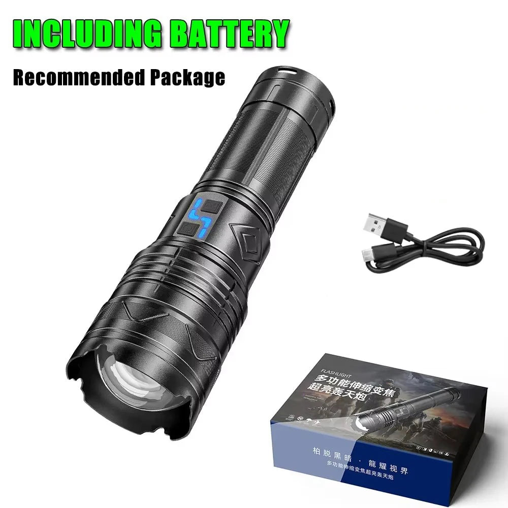 20000LM Super Bright Tactical Flashlight 100W GT60 Long Range Powerful LED Torch USB Rechargeable Using 4 181350A Batteries Oasis Select G500 S with battery Fixed Focus