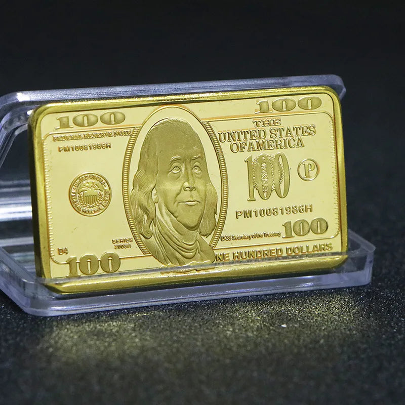 1pcs USA 100 Dollar Bullion 24k Gold Bar American Metal Coin Golden Bars USD With Gif Oasis Select 1pc