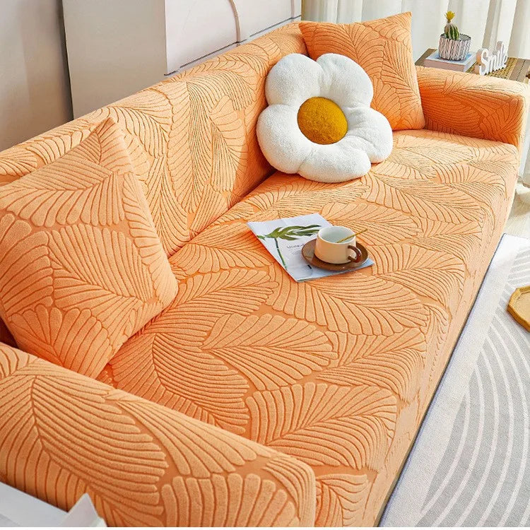 New One-piece Jacquard Velvet Fully Covered Sofa Cover All-season Cat Scratch-resistant Sofa Cover Oasis Select 5 people 305-360cm orange 1