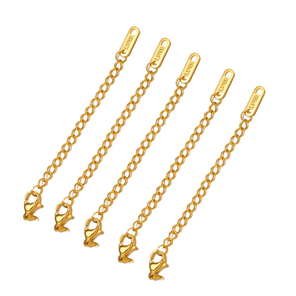 10pcs PVD Stainless Steel Curb Chain Extender End Chains with Lobster Clasps and Heart Moon Tag Charm for Jewelry Making Supply Oasis Select Gold 4