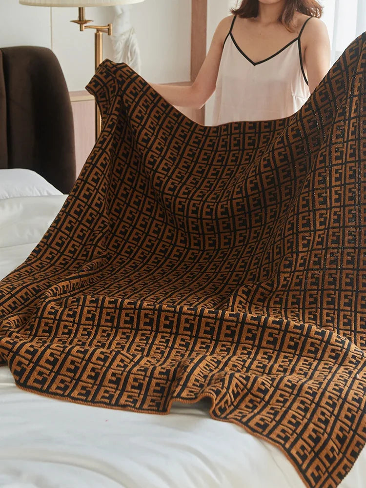 European Letters Retro Double-sided Knitted Air Conditioning Blanket Sofa Model Room Decorative Blanket Oasis Select
