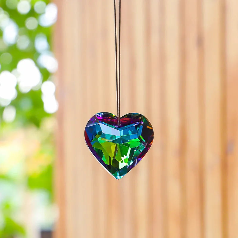 Crystal Peach Prism Suncatcher Prism Heart Shaped Hanging Pendant Decorative Rainbow Maker Window Home Office Garden Decoration Oasis Select Yellow Green