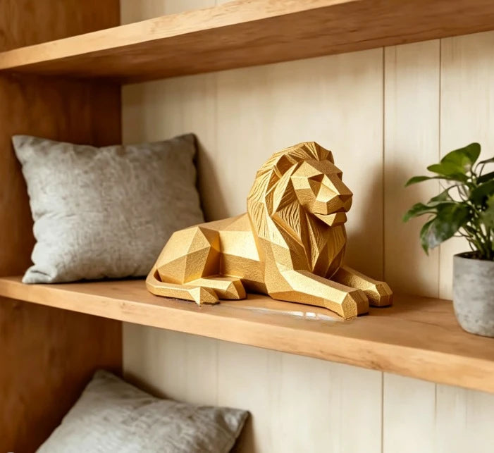 Geometric Lion Figurines 3D Printed Domineering Desktop Craft Ornaments Abstract Lion Sculpture for Modern Home Office Zen Decor Oasis Select lion gold 5x3x3cm