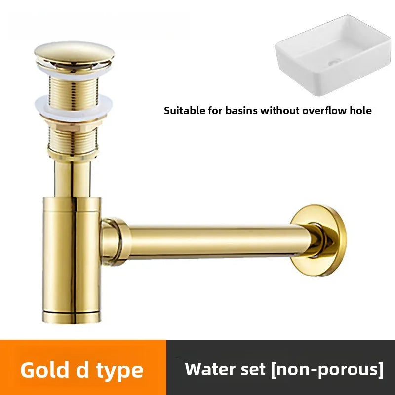 Brass Modern Round Bottle P trap 1 1/4, Sink Drain Pipe P trap Kit Antique with Pop up Drain Oasis Select D