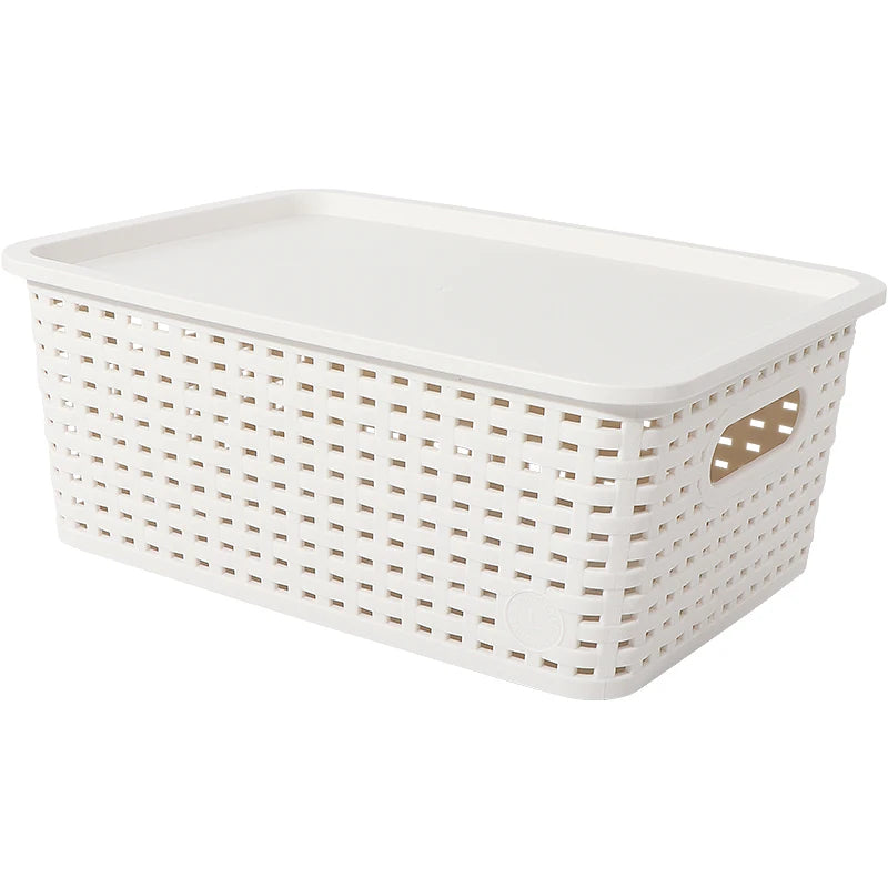 Modern Plastic Storage Baskets with Lid Stacking, Multi-Purpose for Office Desk Bedroom Classroom Organization Container Oasis Select WHITE