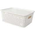 Modern Plastic Storage Baskets with Lid Stacking, Multi-Purpose for Office Desk Bedroom Classroom Organization Container Oasis Select WHITE