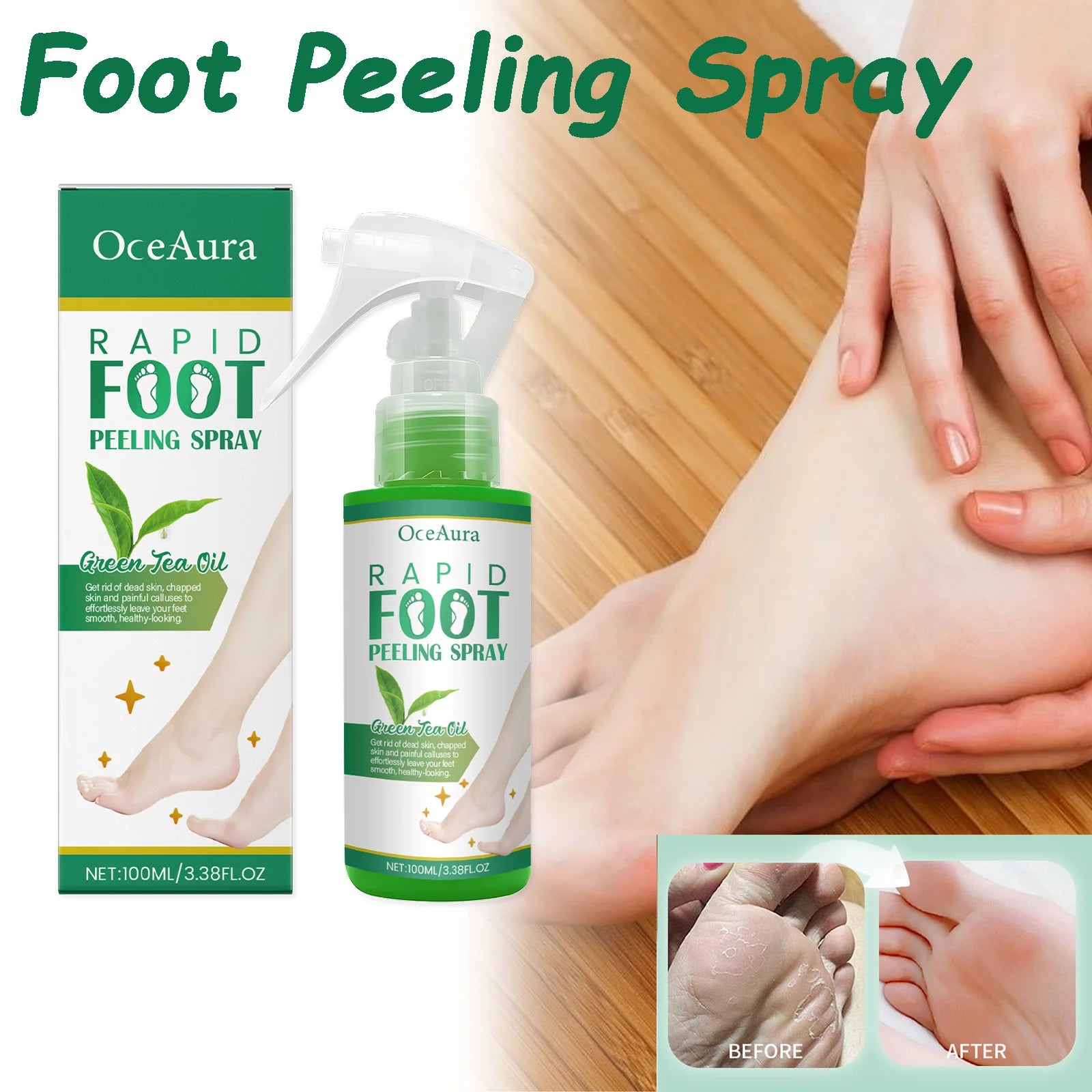 OceAura Foot Peeling Spray – Exfoliate & Heal Cracked Heels Foot Exfoliating Spray Oasis Select