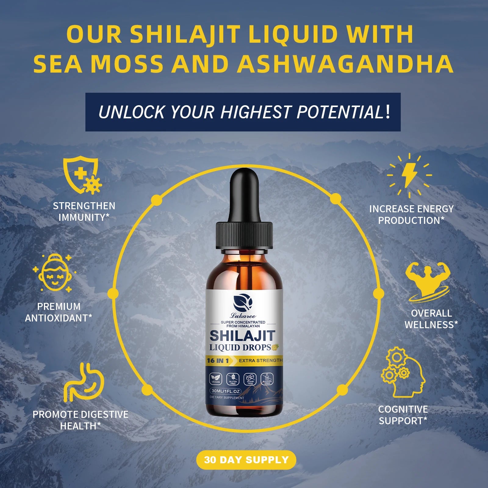 Lukaree Shilajit Drops with 85+ Trace Minerals and Fulvic Acid for Men&Women Immunity&Digestive System Health Cognitive Support Oasis Select