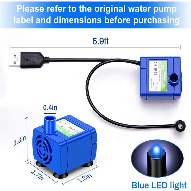 Pet USB Water Pump LED Light Pet Cat Water Fountain Motor Accessories Replacement for Cat Flowers Drinking Bowl Water Dispenser Oasis Select