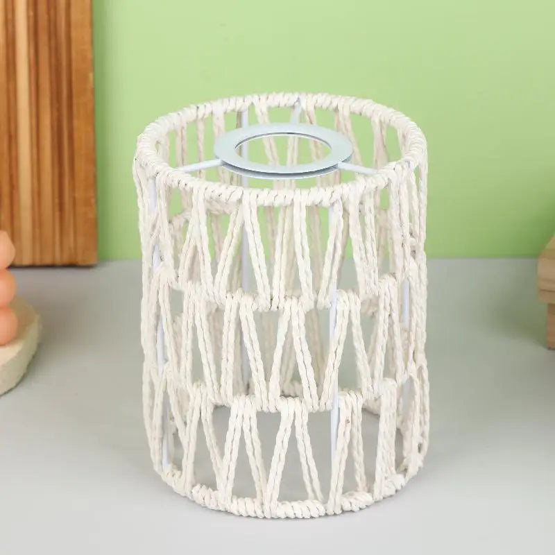 Garden Decor with Handcrafted Boho Woven Paper Rope Rattan Lampshade Oasis Select White