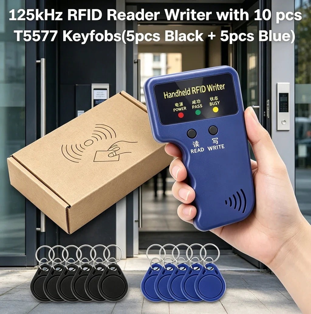 Original Handheld 125kHz RFID Duplicator Reader Writer Copier for T5577 EM4305 + 10PCS Blank T5577 Keyfobs Oasis Select