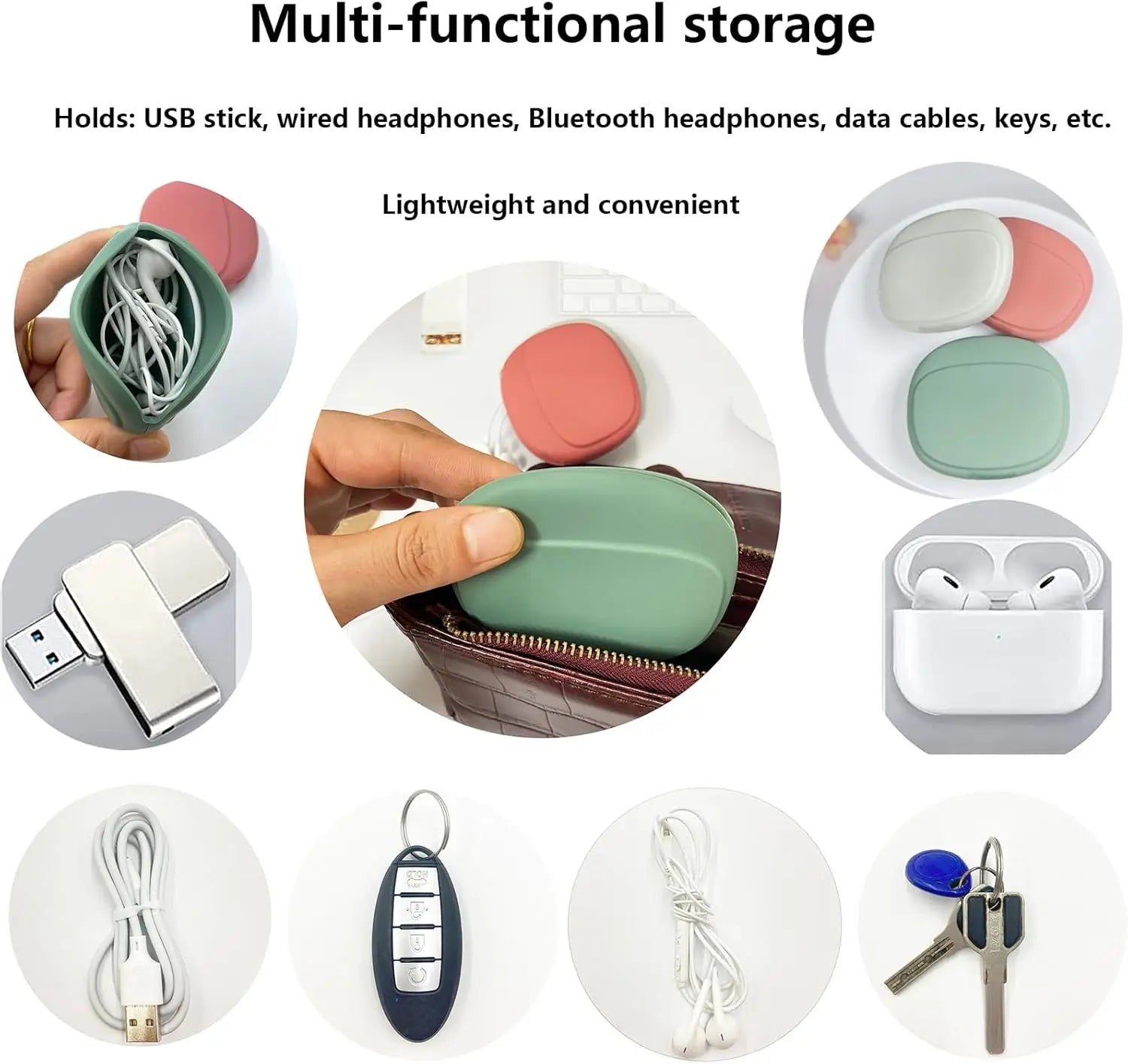 1/2/5PCS Soft Silicone Headphone Organizer Mini Shockproof Earbud Case Portable Cable Pouch for USB Cords Keys Travel Essentials Oasis Select